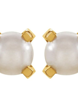 14K Yellow Gold Imitation White Pearl Inverness® Piercing Earrings