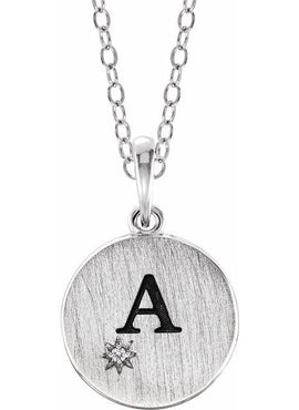 14K White Gold .005 CT Natural Diamond Engravable Pendant