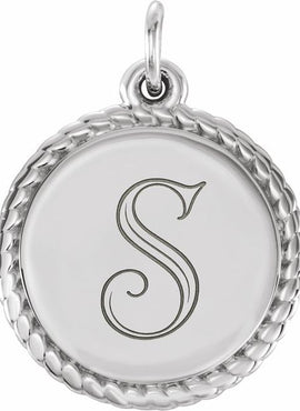 14K White Gold Engravable Round Rope Charm/Pendant