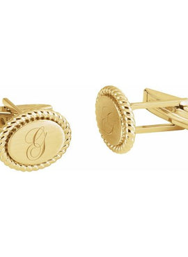 14K Yellow Gold 15.6x12.5 mm Rope Pattern Cuff Links