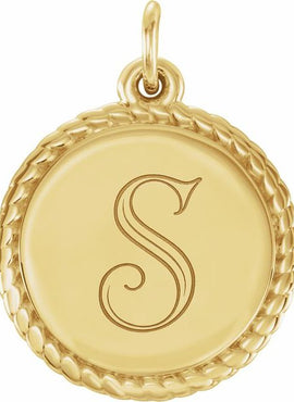 14K White Gold Engravable Round Rope Charm/Pendant