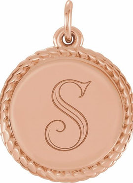14K White Gold Engravable Round Rope Charm/Pendant