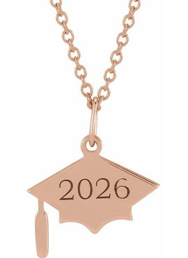 14K Rose Gold Engravable Graduation Cap 16-18