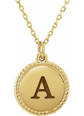 14K White Gold Engravable Round Rope Charm/Pendant