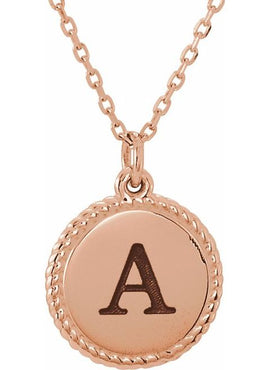 14K White Gold Engravable Round Rope Charm/Pendant