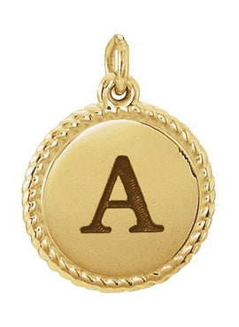14K White Gold Engravable Round Rope Charm/Pendant