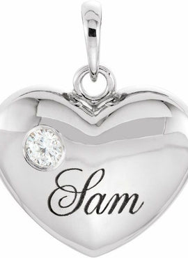 14K Yellow Gold 1/10 CT Natural Diamond Engravable Heart Pendant