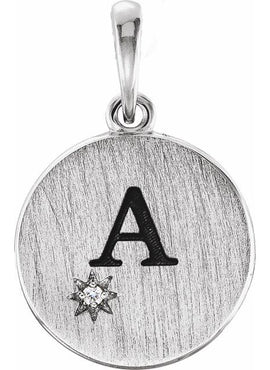 14K White Gold .005 CT Natural Diamond Engravable Pendant