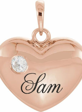 14K Yellow Gold 1/10 CT Natural Diamond Engravable Heart Pendant