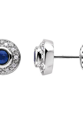 14K White Gold Natural Blue Sapphire & 1/10 CTW Natural Diamond Earrings
