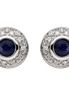 14K White Gold Natural Blue Sapphire & 1/10 CTW Natural Diamond Earrings