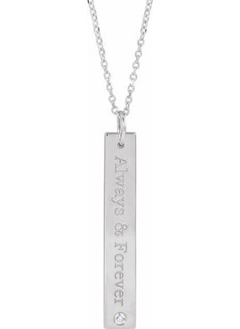 14K White Gold .03 CT Natural Diamond Engravable Bar 16-18