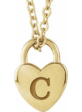 14K Yellow Gold Engravable Heart Lock Pendant