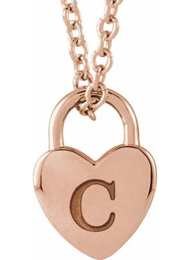 14K Yellow Gold Engravable Heart Lock Pendant
