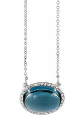 14K Yellow Gold Natural London Blue Topaz & .06 CTW Natural Diamond Halo-Style 16 1/2