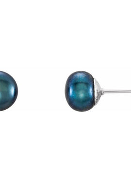 Sterling Silver 7-8 mm Cultured White Freshwater Button Pearl Earrings
