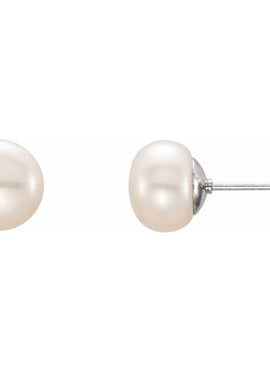 Sterling Silver 7-8 mm Cultured White Freshwater Button Pearl Earrings