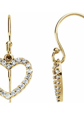 14K Yellow Gold 1/5 CTW Natural Diamond Heart Earrings