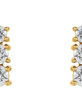 14K Yellow Gold Imitation White Cubic Zirconia Graduated Three-Stone Earrings