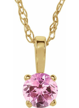 14K Yellow Gold 3 mm Imitation Mozambique Garnet Youth Solitaire 14