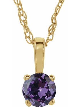 14K Yellow Gold 3 mm Imitation Mozambique Garnet Youth Solitaire 14