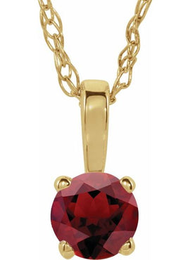 14K Yellow Gold 3 mm Imitation Mozambique Garnet Youth Solitaire 14