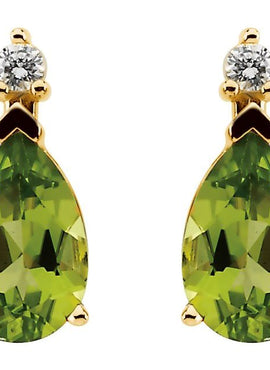 14K Yellow Gold Natural Peridot & .04 CTW Natural Diamond Earrings
