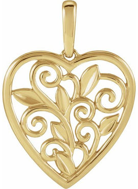 14K Rose Gold Filigree Heart Pendant