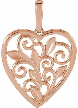 14K Rose Gold Filigree Heart Pendant