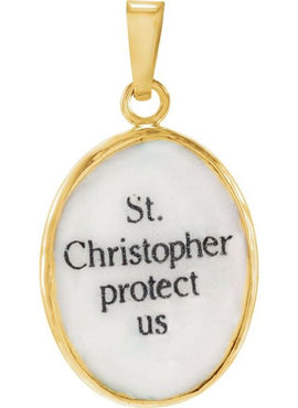 14K Yellow Gold 13x10 mm St. Christopher Hand-Painted Porcelain Medal