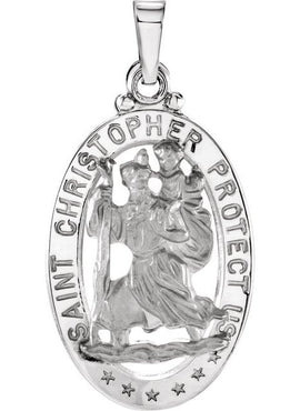 Sterling Silver 29x20 mm Oval St. Christopher Medal