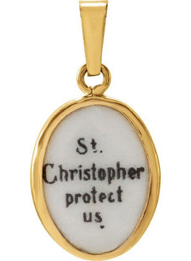 14K Yellow Gold 13x10 mm St. Christopher Hand-Painted Porcelain Medal
