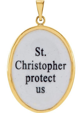 14K Yellow Gold 13x10 mm St. Christopher Hand-Painted Porcelain Medal
