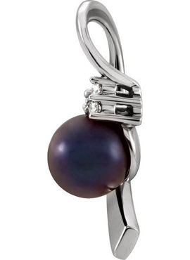 14K White Gold Cultured Black Akoya Pearl & .07 CTW Natural Diamond Pendant