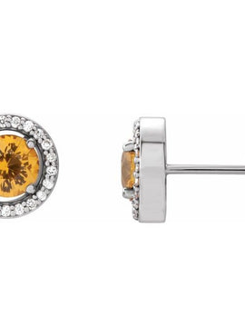 14K Yellow Gold Natural Aquamarine & 1/6 CTW Natural Diamond Earrings