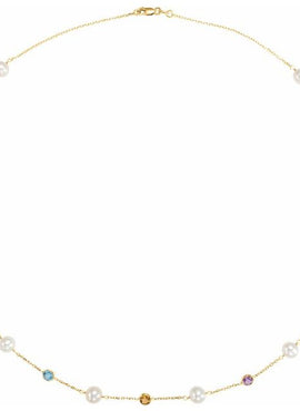 14K Yellow Gold Cultured White Freshwater Pearl & Multi-Gemstone 10-Station 18