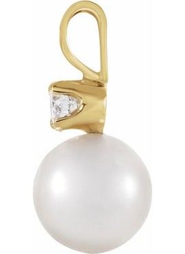 14K Yellow Gold Cultured White Akoya Pearl & .025 CTW Natural Diamond Pendant