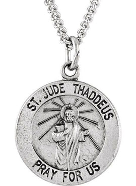 Sterling Silver 15 mm Round St. Jude Thaddeus Medal 18