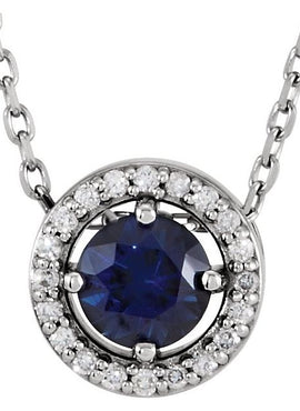 14K Yellow Gold Natural Blue Sapphire & .05 CTW Natural Diamond Halo-Style 16