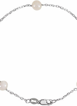 Sterling Silver Cultured White Freshwater Pearl 5-Station 7.5