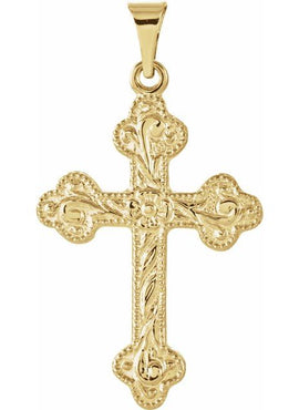 14K Yellow Gold 23.5x17 mm Floral-Inspired Cross Pendant