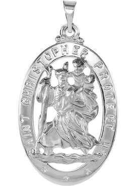 Sterling Silver 29x20 mm Oval St. Christopher Medal