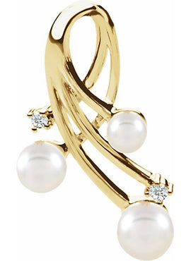 14K Yellow Gold Cultured White Akoya Pearl & 1/10 CTW Natural Diamond Pendant