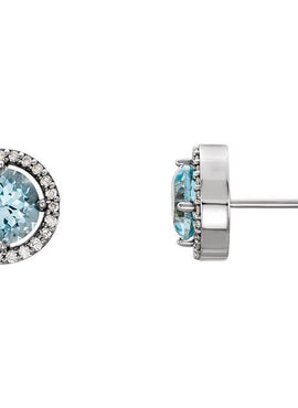 14K Yellow Gold Natural Aquamarine & 1/6 CTW Natural Diamond Earrings