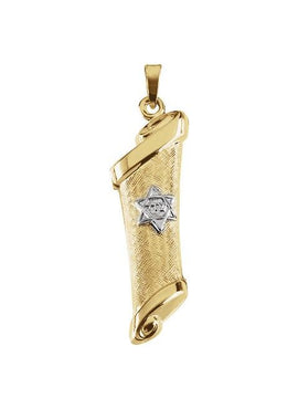 14K Yellow/White Gold 38.6x12 mm Hollow Mezuzah Pendant
