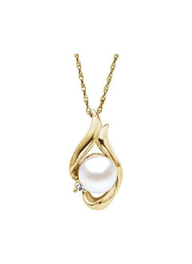 14K Yellow Gold Cultured White Akoya Pearl & .025 CT Natural Diamond 18