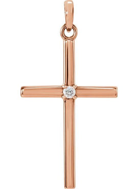 14K White Gold .01 CT Natural Diamond Cross Pendant
