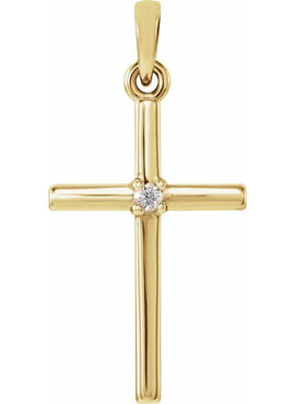 14K White Gold .01 CT Natural Diamond Cross Pendant