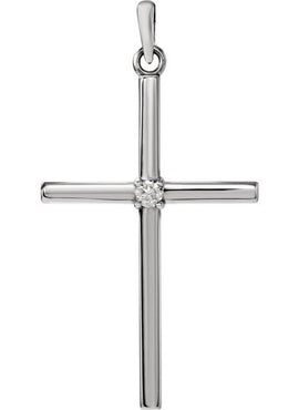 14K White Gold .01 CT Natural Diamond Cross Pendant
