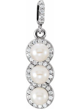 14K White Gold Cultured White Freshwater Pearl & 1/5 CTW Natural Diamond Halo-Style Pendant